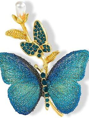 NEW Butterfly Brooch Pin Sparkly Crystal Insect Butterfly Lapel Pin Blue Gold